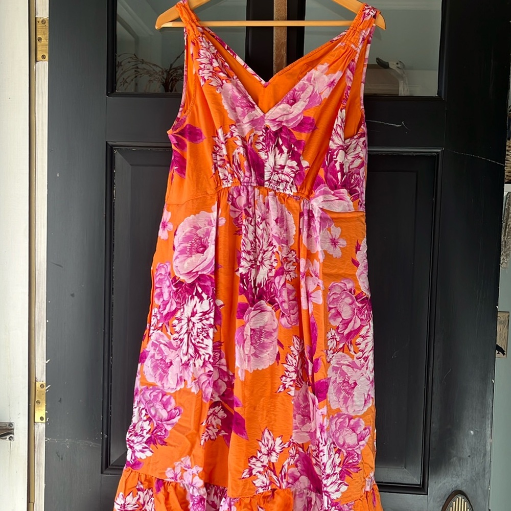 Pink and orange floral Anthropologie Maxi Dress